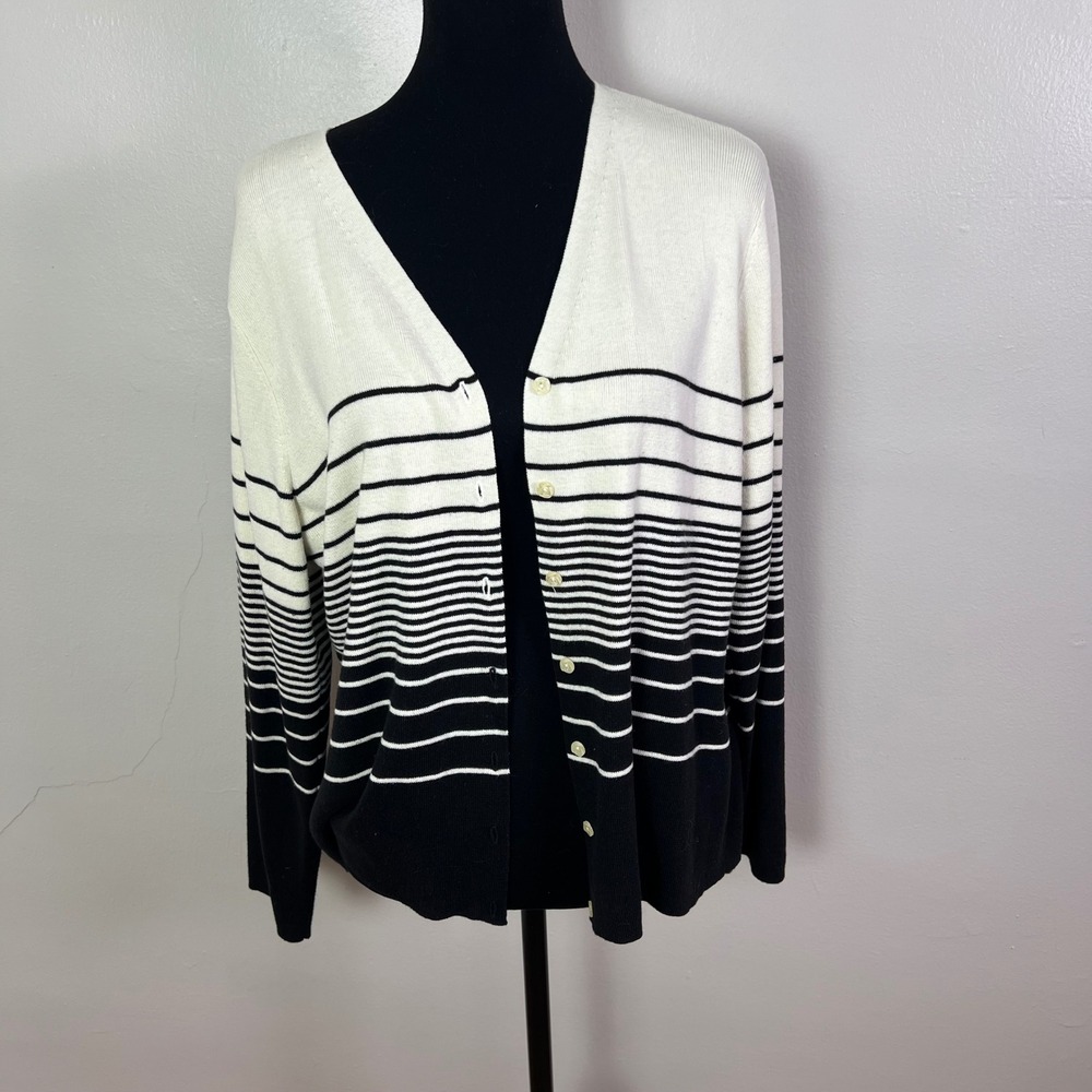 Emma James Liz Claiborne Company Cream & Black Striped Button Down Cardigan